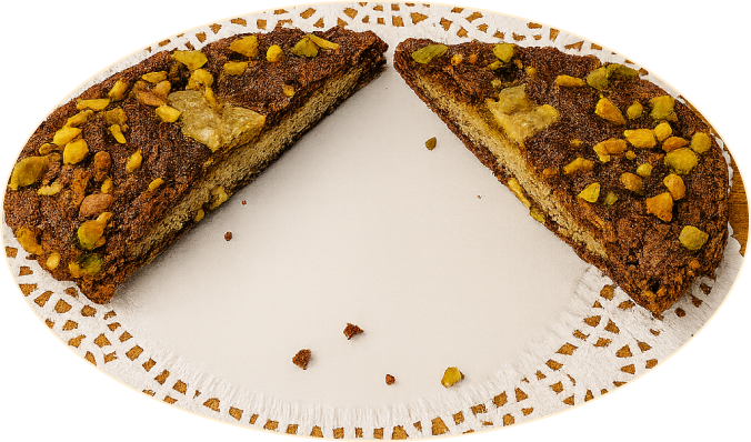 The Pistachio Conspiracy: A luxurious chocolate cookie stuffed with pistachio kadaifi and covered in pistachios.